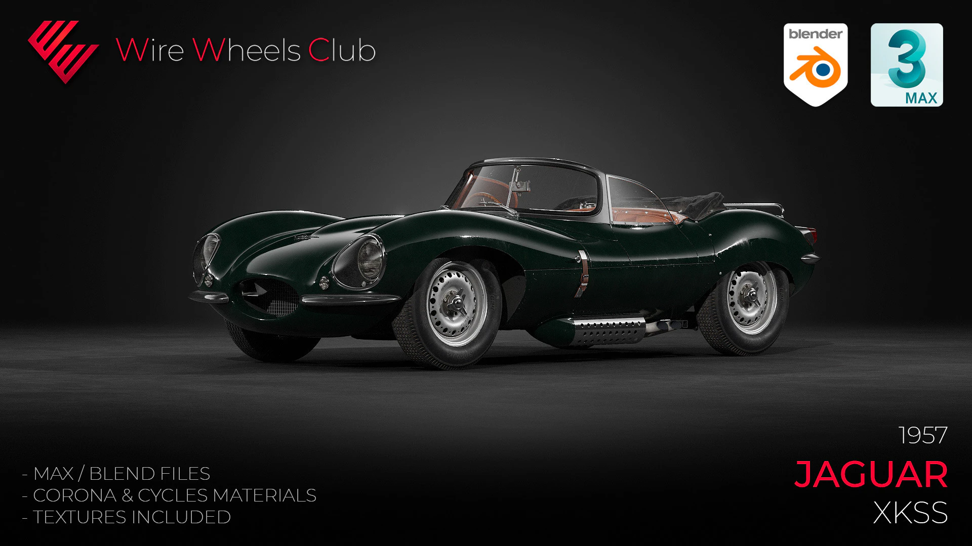 1957 Jaguar XKSS 3D Model .c4d .max .obj .3ds .fbx .stl .blend