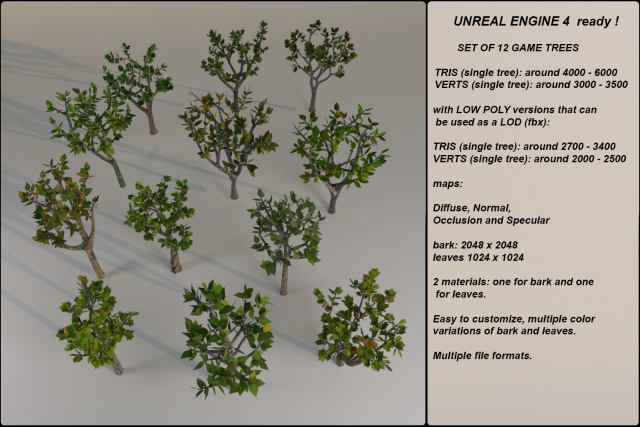 low poly game trees 1 - 12 megapack Model 3D .c4d .max .obj .3ds .fbx .stl .blend 