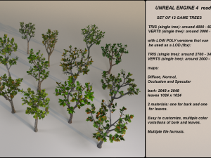 low poly game trees 1 - 12 megapack Model 3D