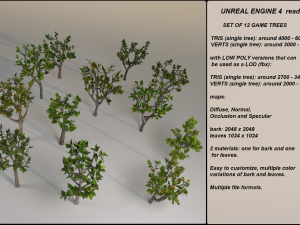 low poly game trees 1 - 12 megapack Model 3D