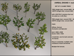 low poly game trees 1 - 12 megapack Model 3D