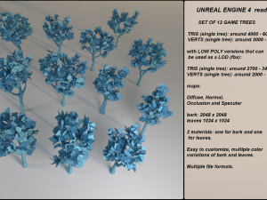 low poly game trees 1 - 12 megapack Model 3D