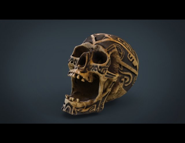 human head skull with ancient tribal tattoo Modelo 3D .c4d .max .obj .3ds .fbx .stl .blend 