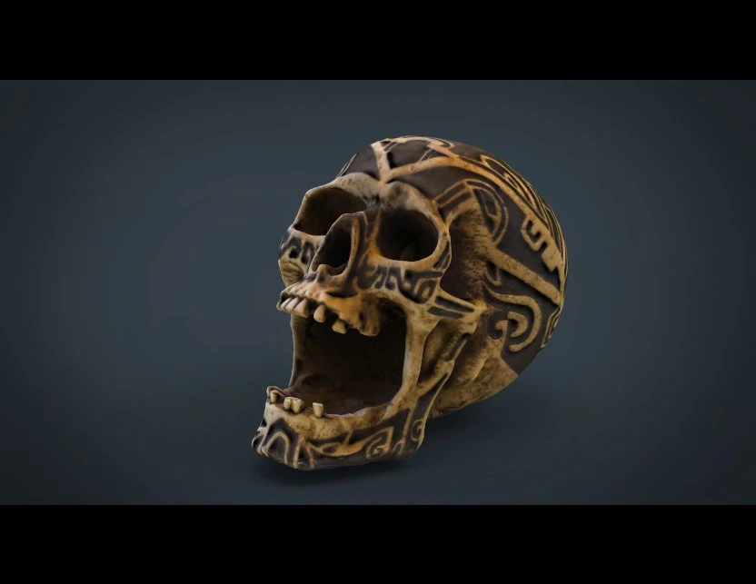 human head skull with ancient tribal tattoo 3D Model .c4d .max .obj .3ds .fbx .stl .blend