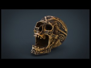 human head skull with ancient tribal tattoo 3D Model