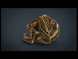 human head skull with ancient tribal tattoo 3D Model