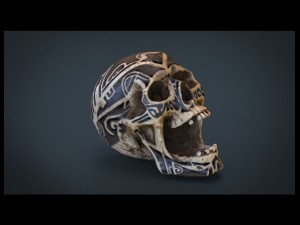 human head skull with ancient tribal tattoo Modelo 3D