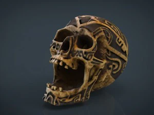 human head skull with ancient tribal tattoo 3D Model