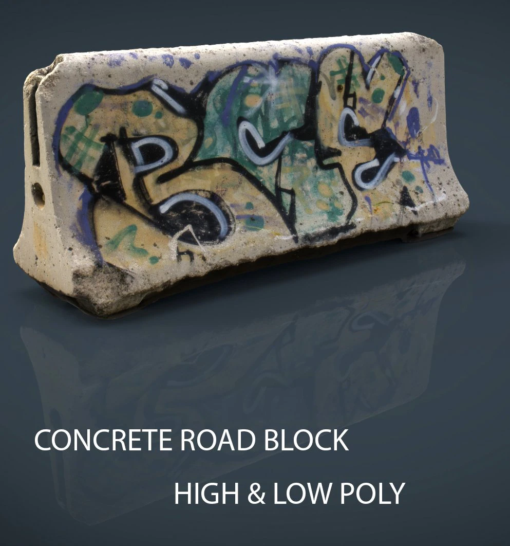 concrete road block 3D Model .c4d .max .obj .3ds .fbx .stl .blend 