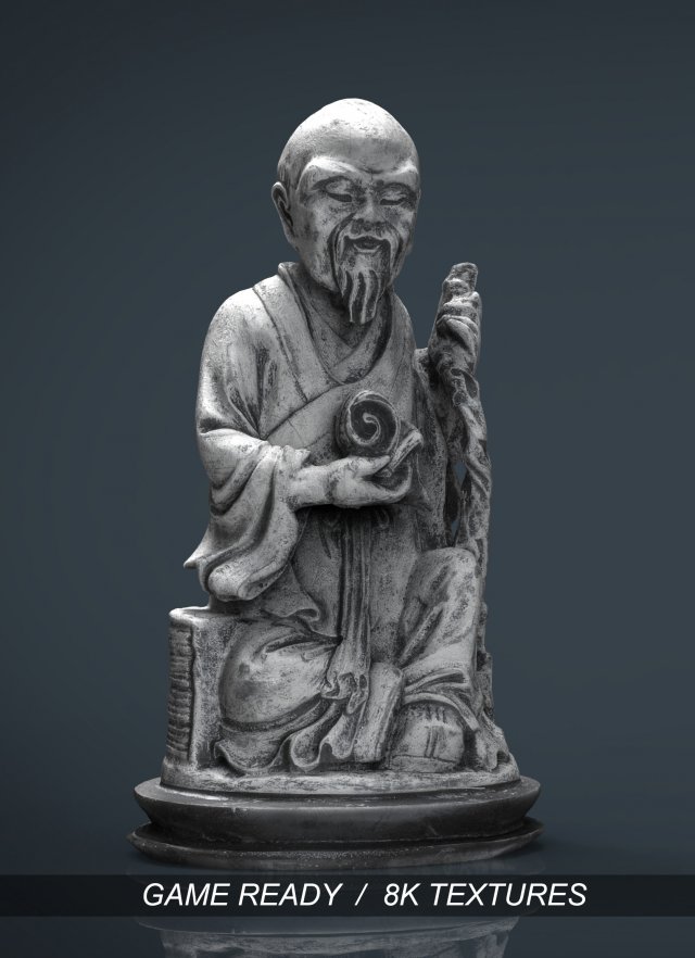 3d hd model of realistic old chinese figure statue Modello 3D .c4d .max .obj .3ds .fbx .stl .blend