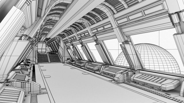 spaceship corridor 2 3D 모델 .c4d .max .obj .3ds .fbx .stl .blend 