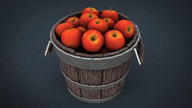 wooden bucket with apples 3D Модель .c4d .max .obj .3ds .fbx .stl .blend 
