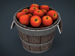 wooden bucket with apples Model 3D