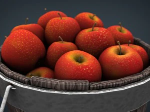 wooden bucket with apples 3D Model