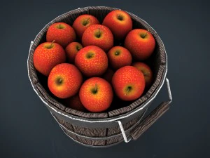 wooden bucket with apples 3D Model