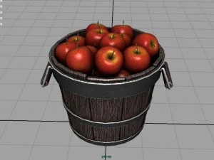wooden bucket with apples 3D Model