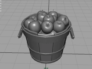 wooden bucket with apples 3D Model