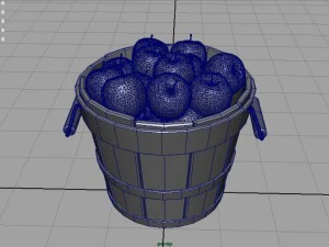 wooden bucket with apples 3D Model