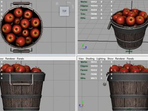 wooden bucket with apples 3D Model