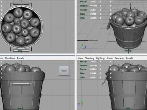 wooden bucket with apples 3D Model
