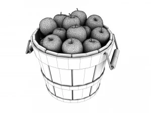wooden bucket with apples 3D Model