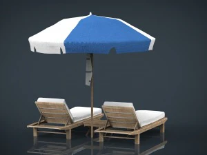 해변 의자 우산 3D 모델
