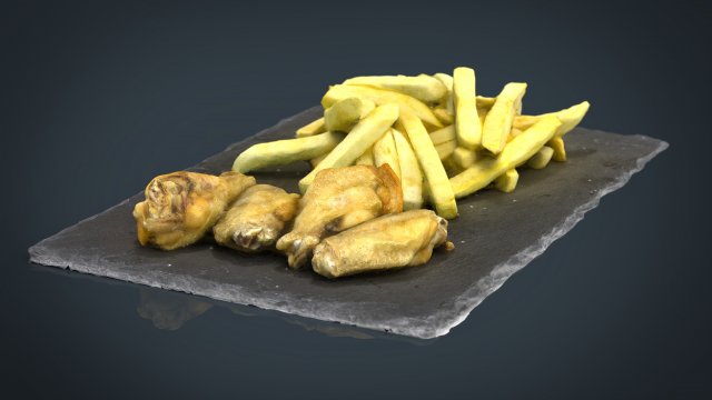 chiken wings with fries 3D मॉडल .c4d .max .obj .3ds .fbx .stl .blend 