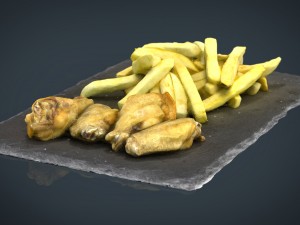 chiken wings with fries Modelo 3D