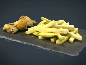 chiken wings with fries 3D Model