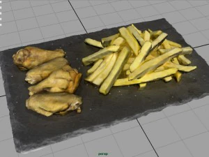 chiken wings with fries 3D Model