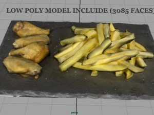 chiken wings with fries 3D Model