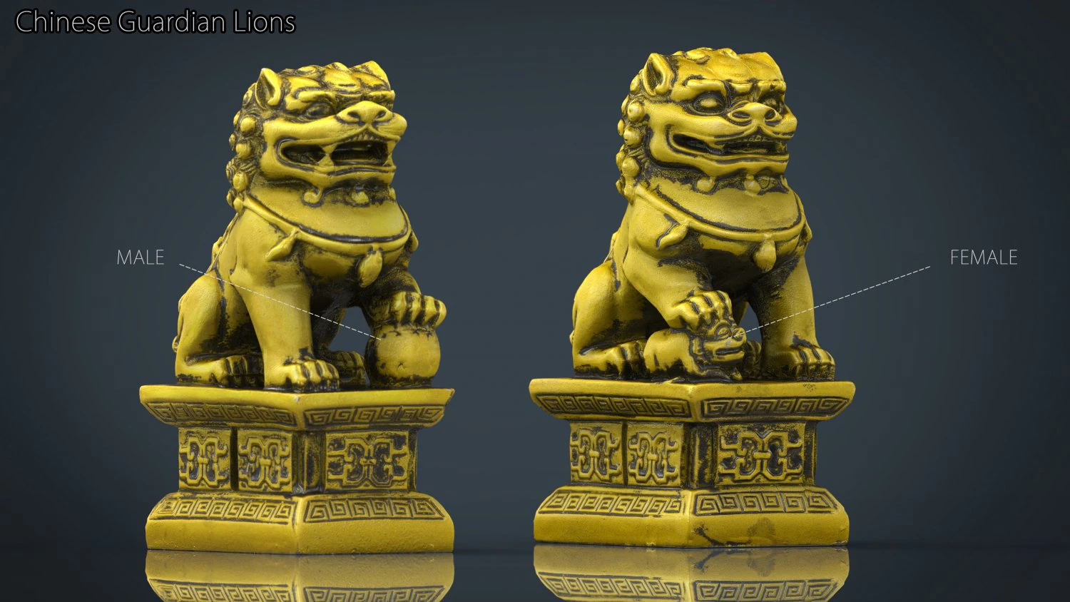 fu lions 3D Model .c4d .max .obj .3ds .fbx .stl .blend 