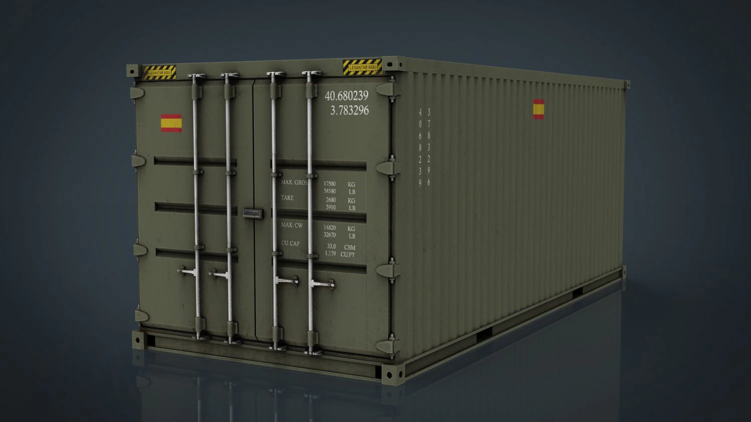 іспанський військовий контейнер зелений бруд 3D Модель .c4d .max .obj .3ds .fbx .stl .blend 