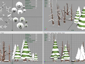 winter trees low poly 3D Model