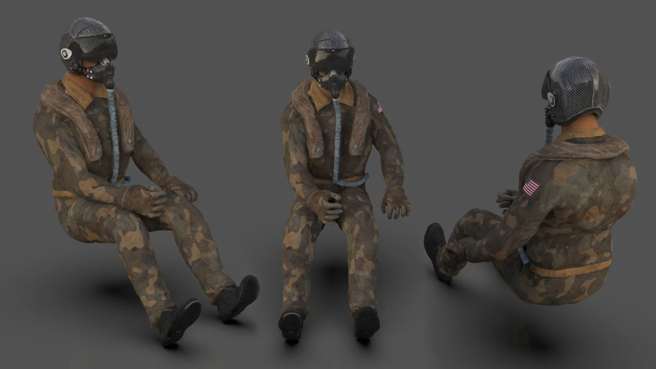 pilot - t and sitting pose 3D Model .c4d .max .obj .3ds .fbx .stl .blend