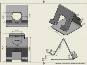 universal phone holder with rear usb storage 3D Print Model