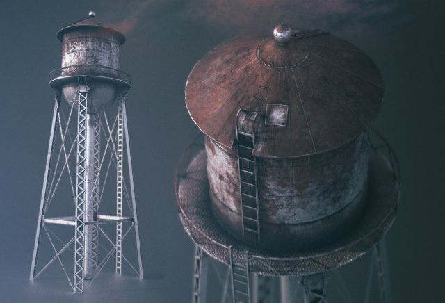 water tower 3D Model .c4d .max .obj .3ds .fbx .stl .blend 