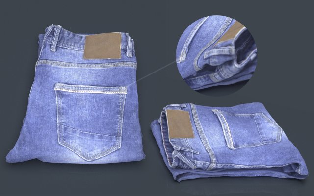 folded jeans 1 3D Model .c4d .max .obj .3ds .fbx .stl .blend