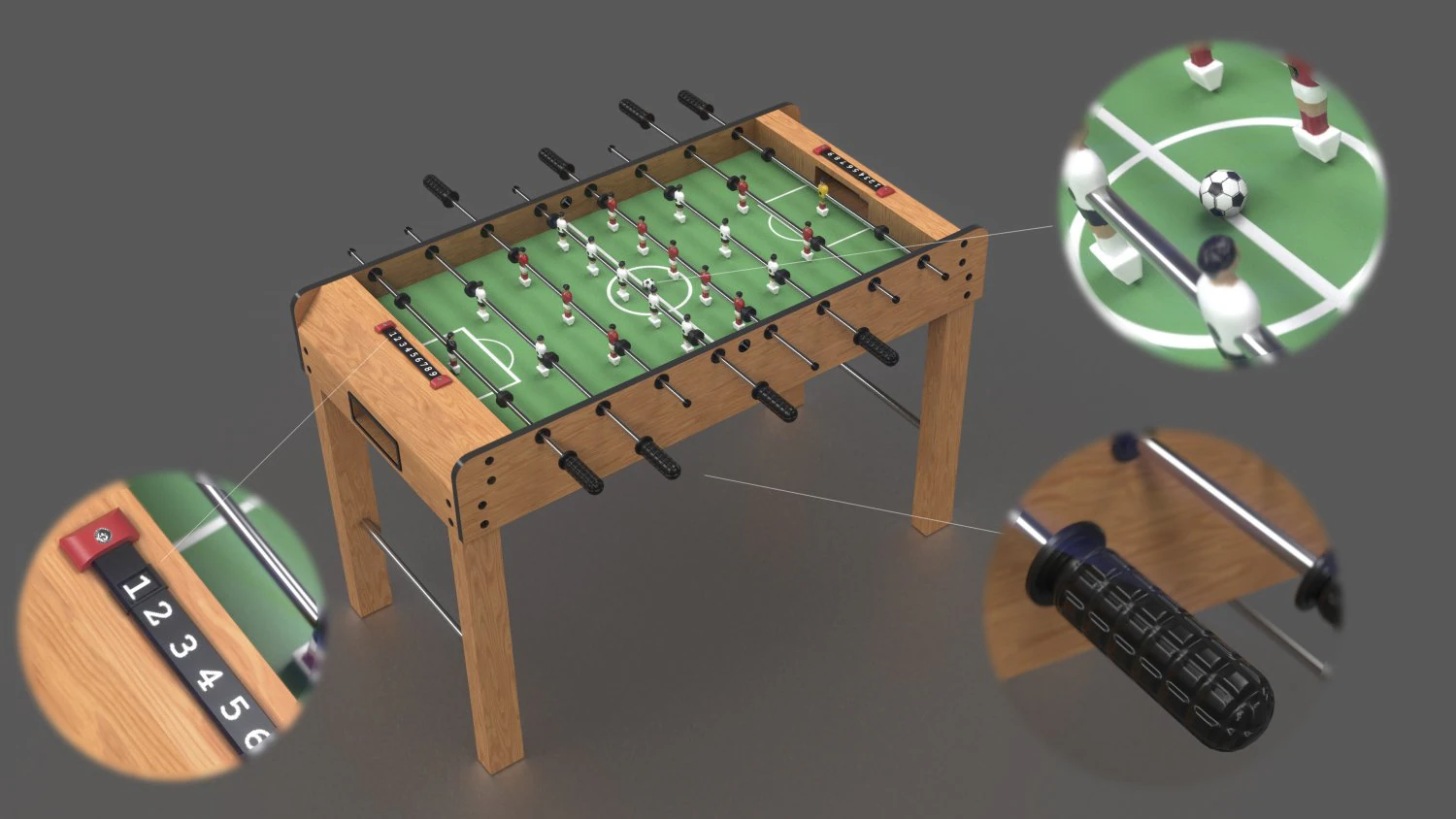 wooden football table 3D Model .c4d .max .obj .3ds .fbx .stl .blend 