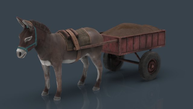 donkey with cart Modèle 3D .c4d .max .obj .3ds .fbx .stl .blend 