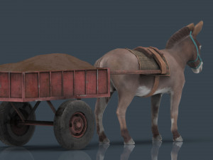 donkey with cart Modèle 3D