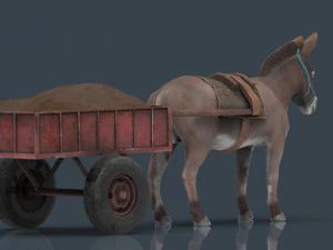 burro com carrinho Modelo 3D