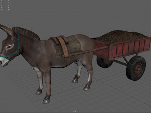 donkey with cart Modèle 3D
