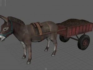 burro com carrinho Modelo 3D