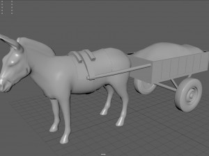 donkey with cart Modèle 3D