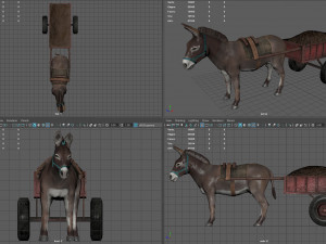donkey with cart Modèle 3D