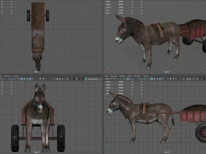 burro com carrinho Modelo 3D