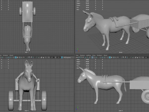 donkey with cart Modèle 3D
