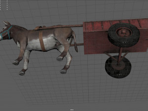 donkey with cart Modèle 3D