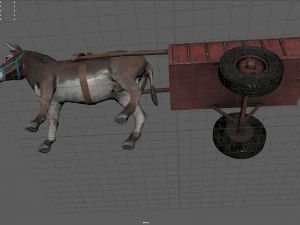 burro com carrinho Modelo 3D